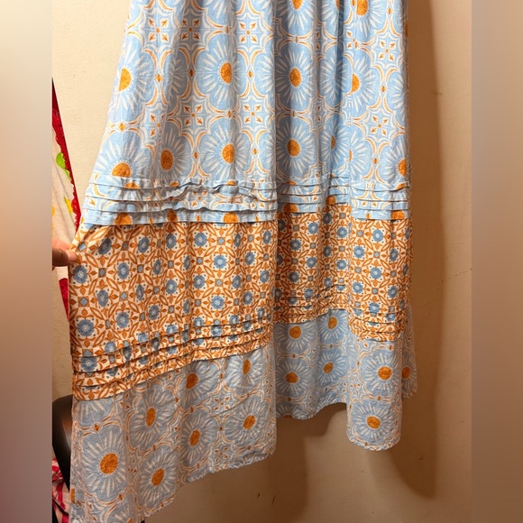 Rachel Zoe Blue Floral Smocked Midi Dress Size M Boho - Picture 5 of 8